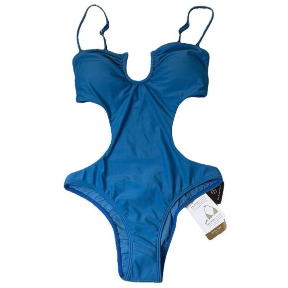 VIX Swim One Piece Bathing Suit Size Medium NWT $192 Blue Cut Out - Picture 1 of 11